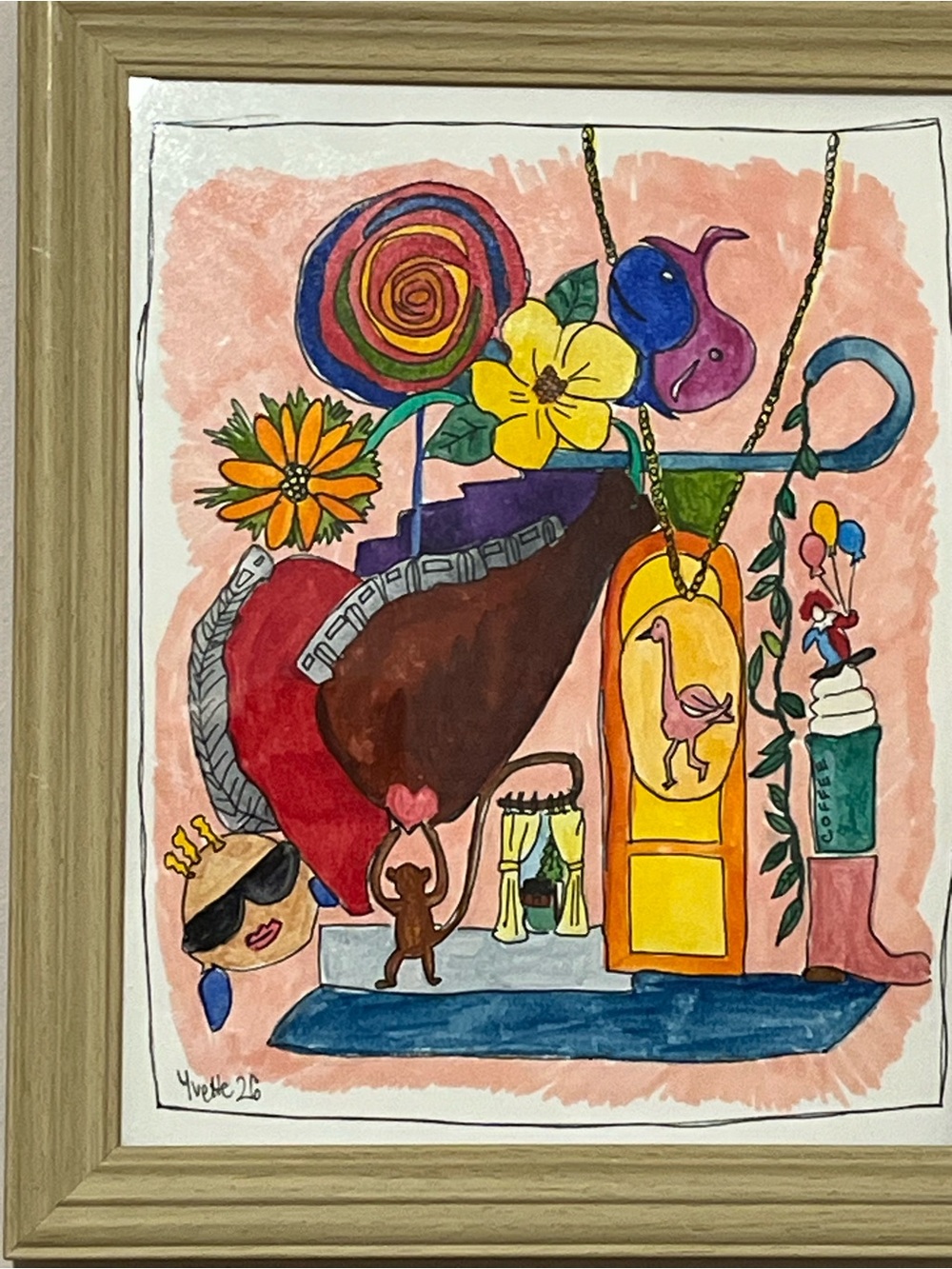 Whimsical Floral Mixed-Color Wall Painting by Unbranded Artist